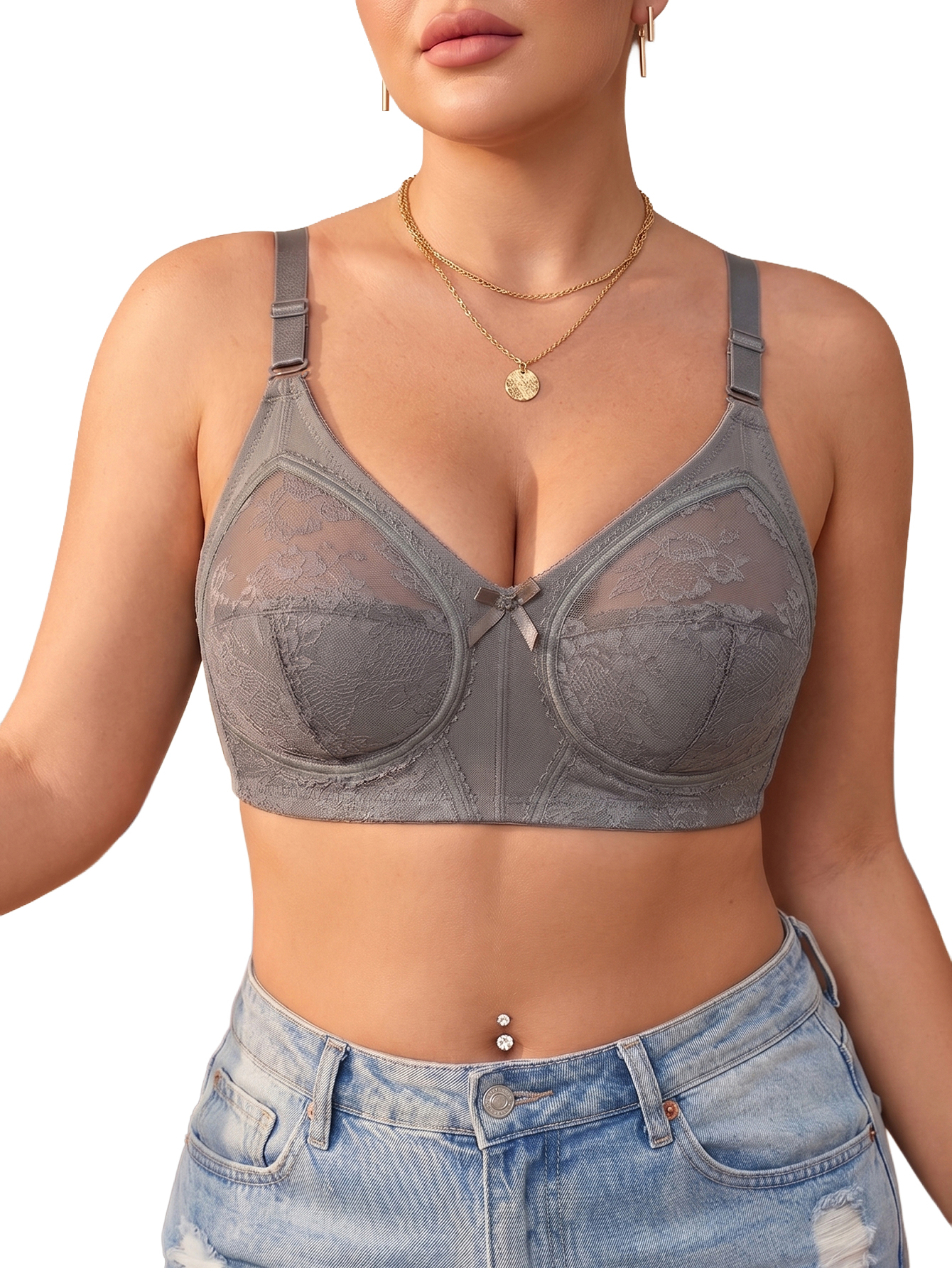 Full Coverage Bra - Women Plus Size Wireless Lace Mesh