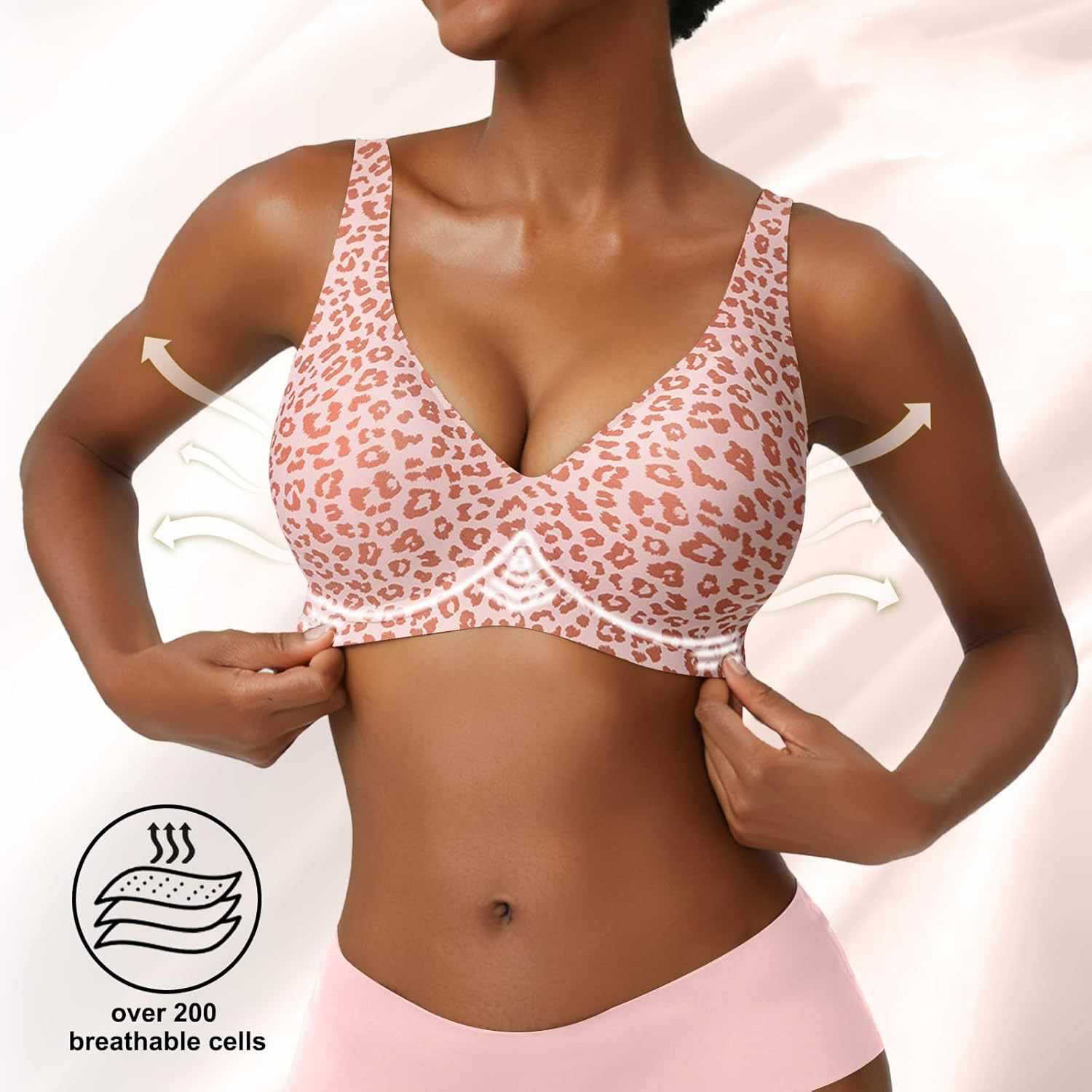 Women's Seamless Pink Leopard  - đánh giá và giá Plunge Bra Push Up