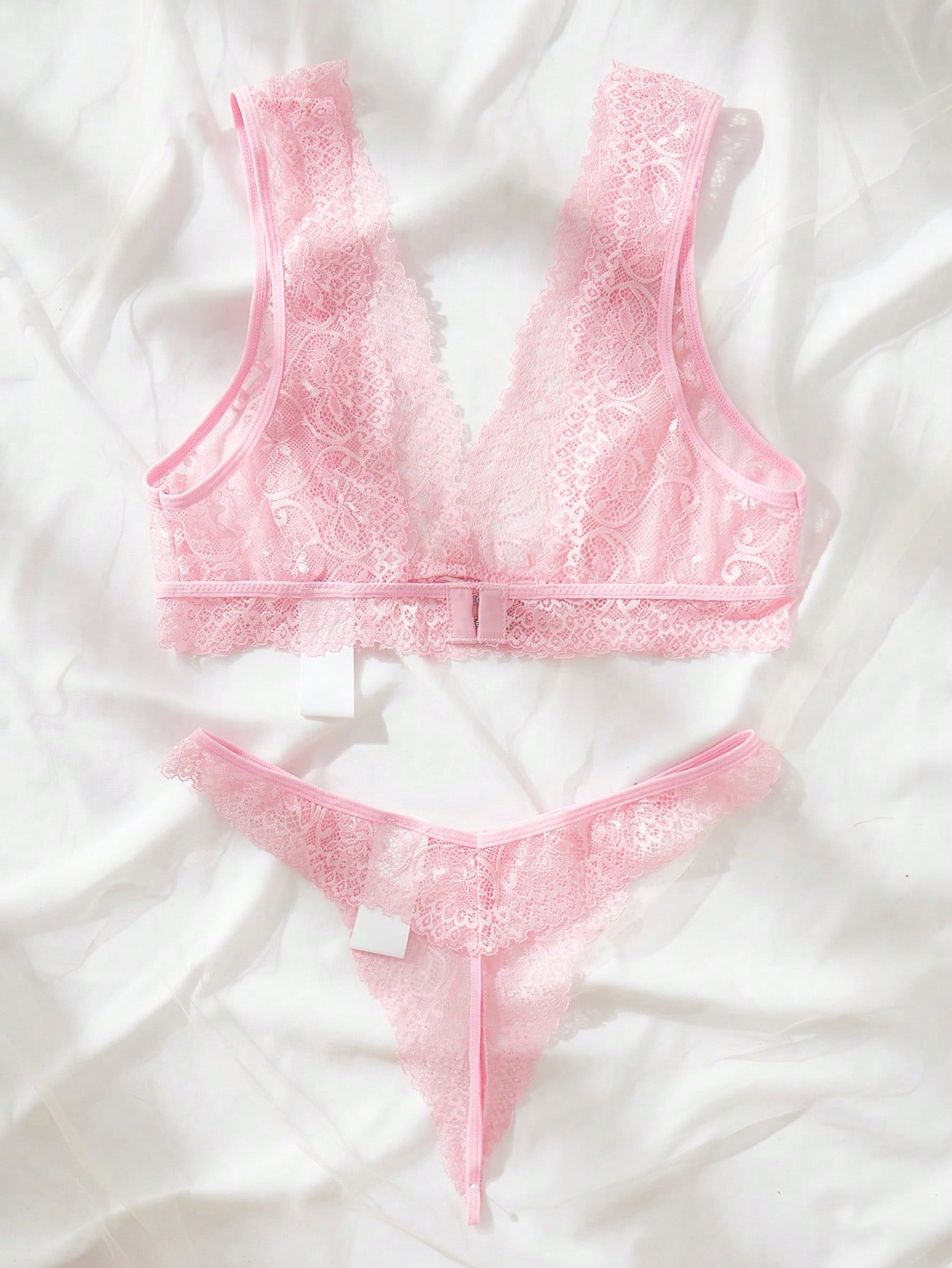 Pink Lace Lingerie Set Sheer F - đánh giá và giá Lace Bralette Set