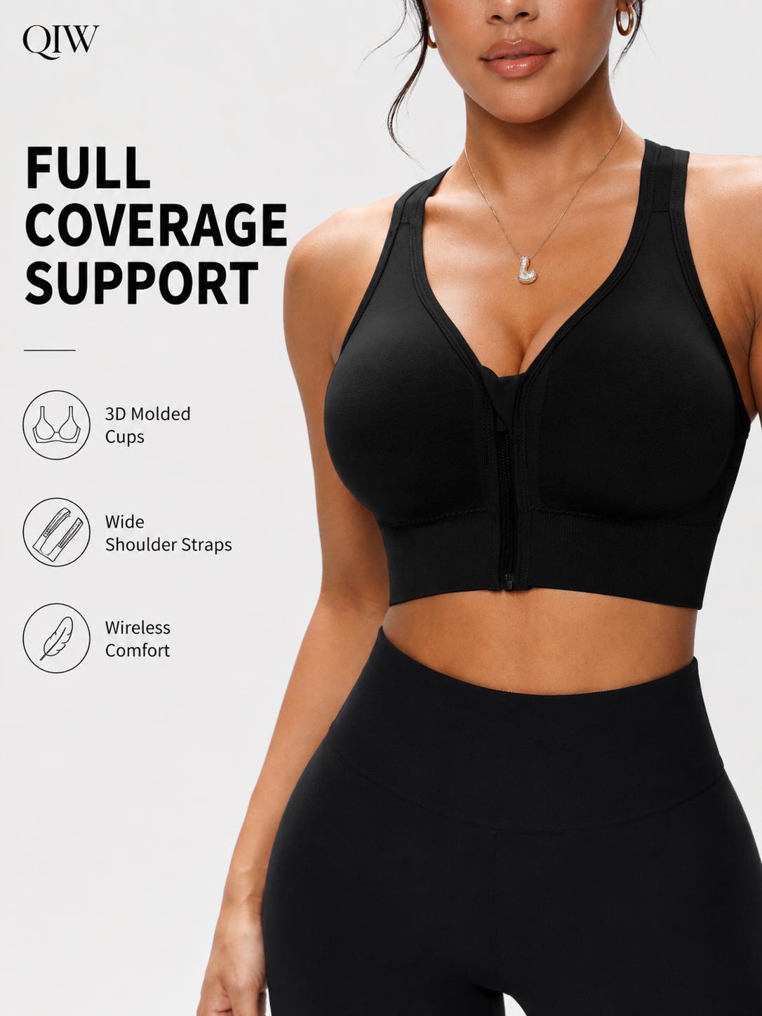 QIW Women's Zip Front Solid Co - đánh giá và giá Underwire Bra Padded