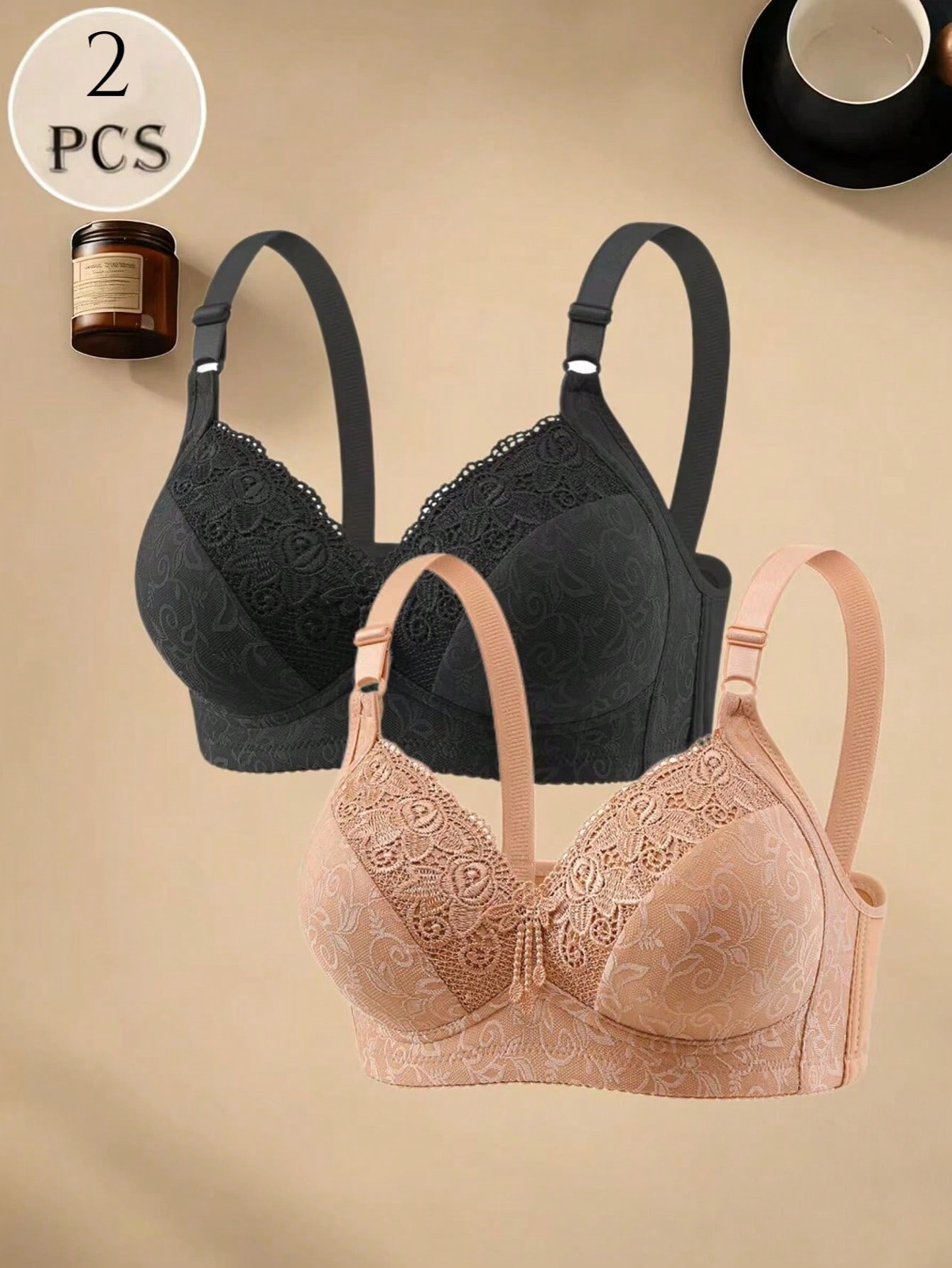 2Pcs 3/4 Cup Lace Bra, Wireles - đánh giá và giá Full Coverage Bra